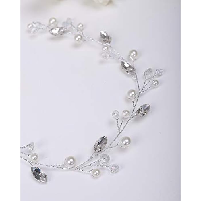 Chargances Boho Pearl Headband for Women and Girls Vintage Wedding Bridal Hair Piece Jewelry for Brides Hair Accessories (Silver) - Image 4